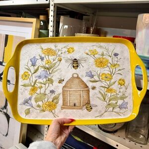 Susan Winget Yellow Floral Bee Serving Tray
